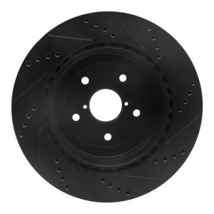 Subaru Impreza Brake Rotor (1) - Rear Left - R1 Concepts - Drilled & Slotted - Black - `05-`07